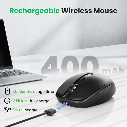 Vista 2 de PINKCAT Ratón inalámbrico recargable tipo C, 2.4 G USB C RGB iluminación de computadora ratones silenciosos, diseño ergonómico para MacBook Air/Pro