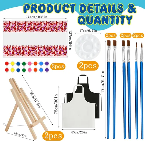 Vista 2 de Yeaqee Kit de 13 piezas de pintura y sorbo para adultos, lienzo elástico, para citas, noche, San Valentín, suministros de pintura, juego de pintura