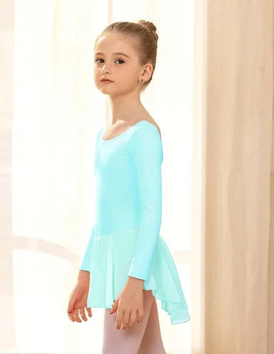 Vista 4 de Zaclotre Vestido clásico de baile de manga larga para niña, leotardo con falda de ballet