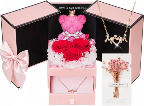 Vista 18 de ADDWel Regalos de Rosas Preservadas para Novia - Lindo Regalo de Oso de Rosas Eternas para Mamá Mujeres, Regalos de Cumpleaños para Novia - Caja