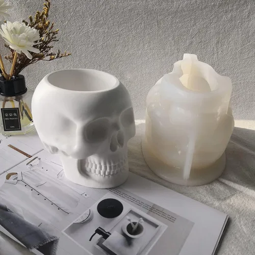 Vista 5 de appuivbt Molde de resina epoxi de calavera para macetas, plantas suculentas, maceta, moldes de cemento, molde de yeso para hormigón, molde