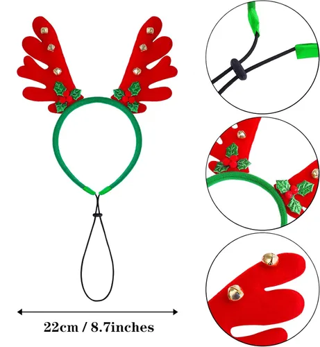Vista 8 de Aneco Paquete de 3 diademas de Navidad para perro, diseño de reno de Navidad, accesorios para disfraz de mascota