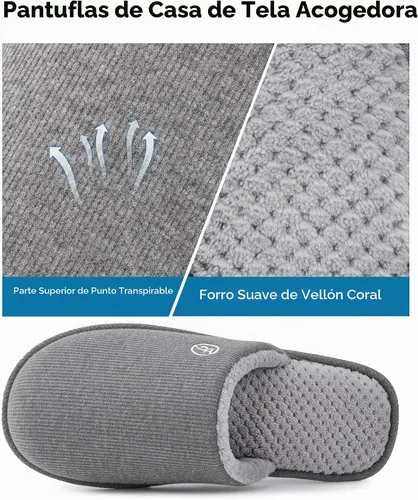 Vista 3 de EverFoams Pantuflas de punto de algodón para hombre con espuma Gris
