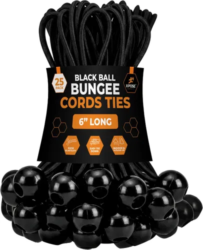 Vista 15 de Xpose Safety Cuerdas elásticas de bolas de 6 pulgadas, paquete de 10 cuerdas elásticas resistentes de colores surtidos en blanco y negro con lazos