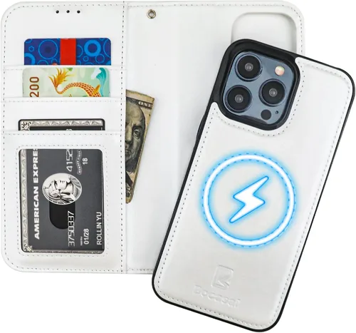 Vista 17 de Funda tipo cartera desmontable Bocasal para iPhone 15 Pro Max con bloqueo RFID, ranuras para tarjetas, soporte magnético, cuero PU premium, atril