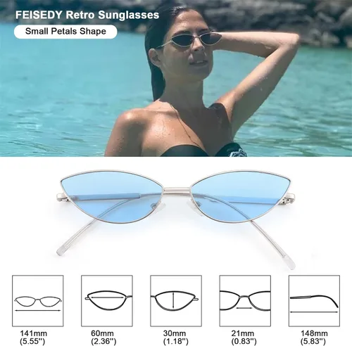 Vista 58 de FEISEDY Gafas de sol de diseñador de moda Retro pequeños pétalos forma arco templo diseño B2298