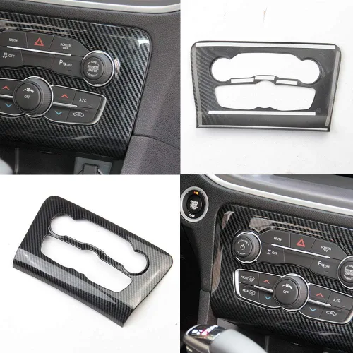 Vista 6 de Crosselec - Cubierta de panel de control central de fibra de carbono para aire acondicionado A/C para Dodge Charger 2015+ (Negro)