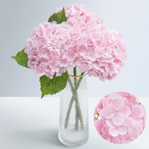 Vista 29 de Flores artificiales de hortensias de tacto real, 2 flores azules y 2 blancas de tacto real, flores de hortensias sintéticas de 21 pulgadas, flores