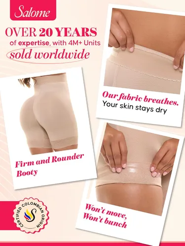 Vista 4 de Salome 0218 High Waist Compression Shapewear Tummy Control Daily Use Shorts Fajas Colombianas Levanta Cola Beige 218
