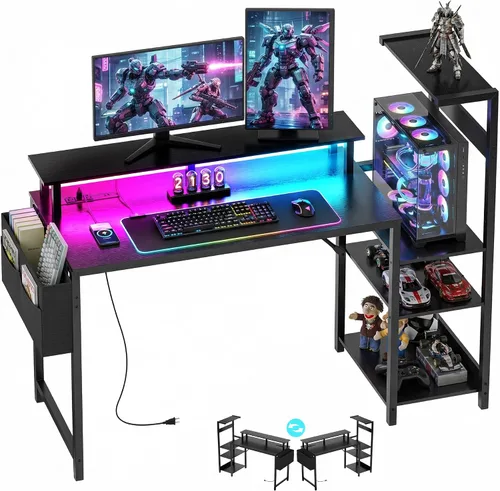 Vista 9 de Gaming Desk 43 Inch Computer Table with Storage Shelves & Monitor Stand