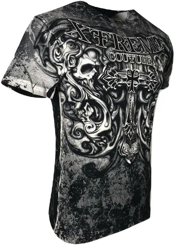 Vista 8 de Xtreme Couture by Affliction Camiseta para hombre, Hades Skulls Biker Negra S-5XL