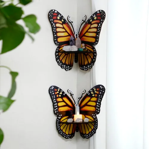 Vista 8 de Artilady Estante de cristal de mariposa – Estantes de esquina flotantes para pared, dormitorio, estante de exhibición de cristal, bohemio, lindo