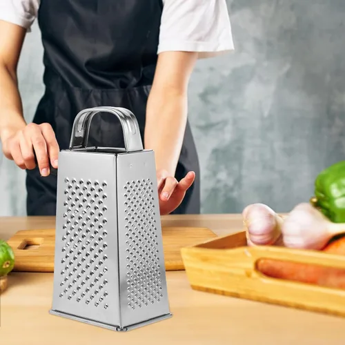 Vista 8 de MAGICLULU 1 rallador de verduras de acero inoxidable, rallador de metal portátil de 4 lados con mango para cocina, restaurante (6 pulgadas)