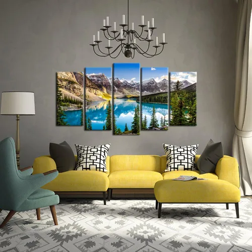 Vista 2 de KREATIVE ARTS - 5 impresiones en lienzo de arte para pared, imágenes de paisaje de Canadá Moraine Lake y Montañas Rocosas, pintura en lienzo