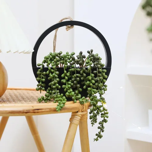 Vista 6 de Floweroyal 2pcs Plantas Suculentas Artificiales Colgantes 20.1'' Cadena de Perlas Falsas en Maceta con Cordón de 9.4'' para Decoración de Pared