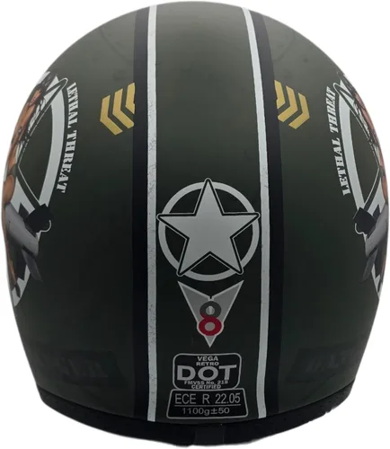 Vista 10 de Casco Vega V8 Retro Open Face Casco DOT y ECE de seguridad con espejo cromado (bloquea las ondas dañinas de rayos UV, UVA y UVC) / forros de gamuza