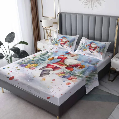 Vista 7 de Sábanas de Navidad Split King para cama ajustable - Ropa de cama con estampado navideño - Juego de 5 piezas - Bolsillo profundo de microfibra suave