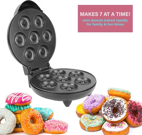 Vista 6 de Mini máquina de donas, 7 donas para familias con desayuno, aperitivos y postres, 1000 vatios