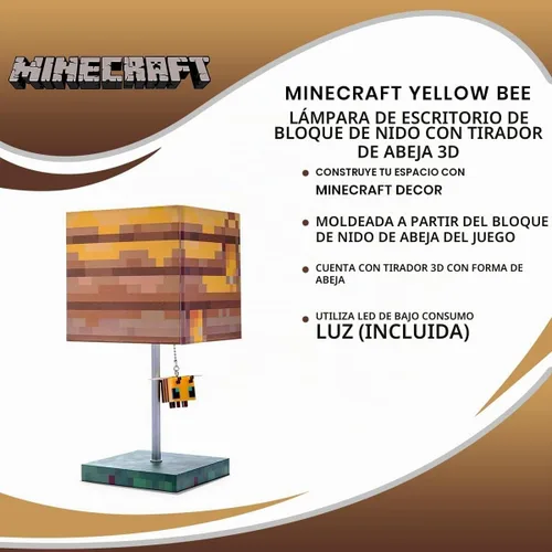 Vista 6 de Minecraft Lámpara de escritorio con bloque de nido de abeja amarilla con extractor de abeja 3D, lámpara de mesa de noche con luz LED de estado