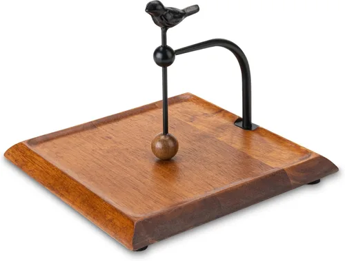 Vista 8 de Encantador servilletero de madera con diseño de pájaro – Incluye espacio para saleros y pimenteros – Servilletero negro multifuncional para mesa