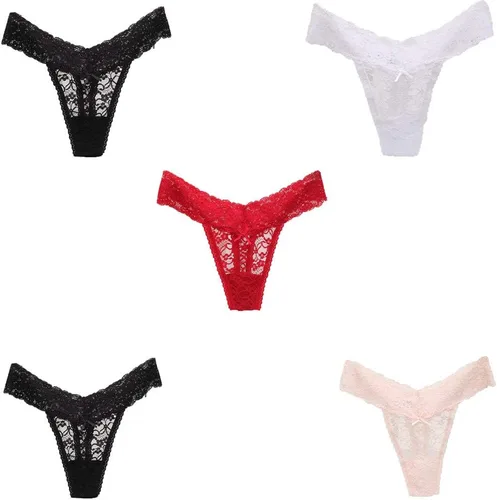 Vista 2 de UWOCEKA Tangas de encaje sexy para mujer, ropa interior atrevida, paquete de 5