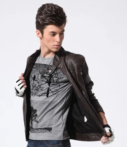 Vista 3 de CHOUYATOU - Chaqueta de piel sintética para hombre