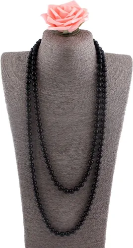 Vista 2 de modernas perlas de imitación de vidrio de lujo para mujer, collar de perlas largo hecho a mano para fiestas de 55" Negro