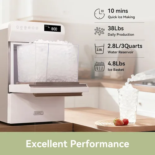 Vista 7 de Gevi Nugget - Encimera para hacer hielo con temporizador programable, 40 libras/24 horas Temporizador programable blanco