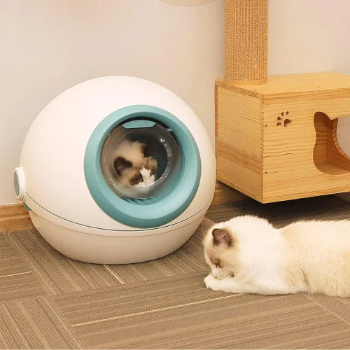 Vista 4 de Inodoro para mascotas, caja de arena para gatos, cerrada, autolimpieza, para entrenamiento, pala para gatos, inodoro, desodorizante, para gatitos