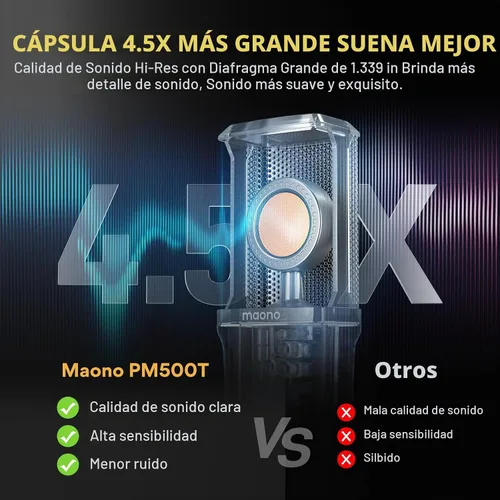 Vista 3 de Micrófono XLR de condensador Maono con diafragma grande de 34mm, micrófono de estudio cardioide profesional para podcasting, grabación, streaming