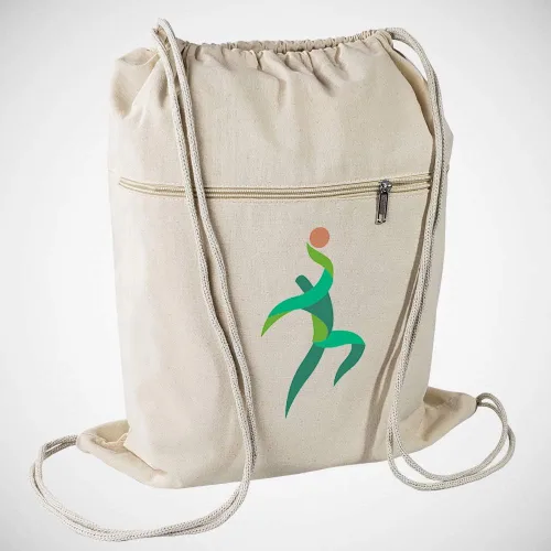 Vista 6 de TBF Bags - Mochila de lona de algodón con cordón y bolsillo frontal con cremallera Ciclismo Juego de 12 Natural