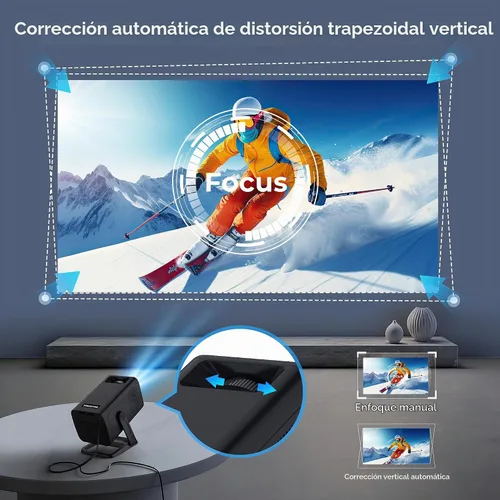 Vista 4 de Mini proyector para dormitorio con WiFi y Bluetooth bidireccional 1080P 4K soporte inteligente Android TV OS Aplicaciones integradas Keystone