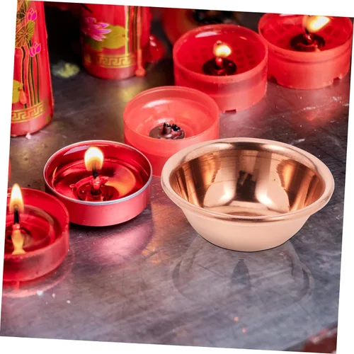 Vista 5 de FOMIYES Cuenco de agua de 7 piezas de latón con decoración amarilla, cuenco de agua, mini cuenco de agua tibetano, suministros budistas tibetanos