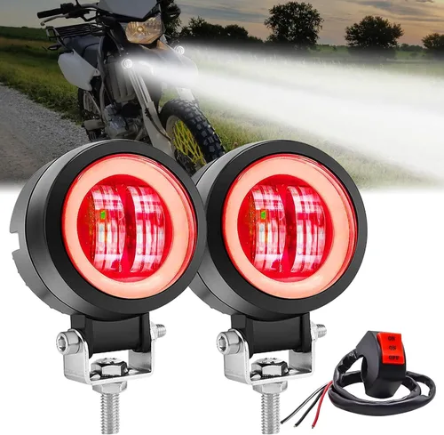 Vista 7 de Faros LED Antiniebla para Motocicleta, Luz de Conducción para Moto, 20W Luces de Punto Auxiliares para Motocicleta, DRL/Ojo de Ángel, Incluye Azul