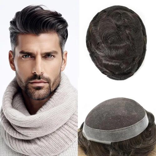 Vista 61 de Mens Toupee Hair Piece Real Cabello humano suave francés Encaje Toupee para hombres Sistema de reemplazo de cabello Hombres Hairpieces Hombres