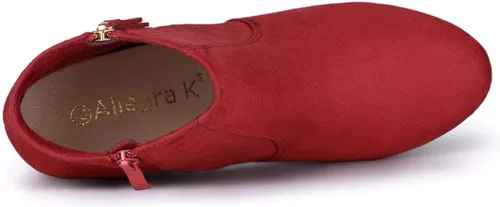 Vista 5 de Allegra K Botines de tacón grueso con cremallera lateral y plataforma baja para mujer