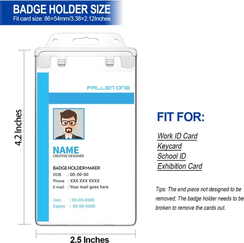 Vista 4 de Fallen One - Paquete de 2 soportes transparentes para tarjetas de identificación de plástico duro, cierre permanente, vertical, resistente