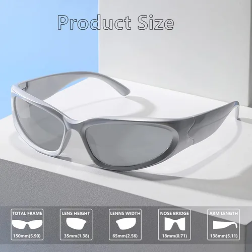 Vista 6 de FURISHQI Y2K - Gafas de sol envolventes para mujeres y hombres con tecnología futura y diseño de sentido protección UV