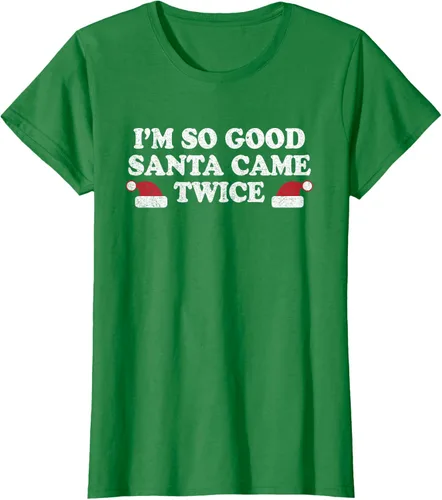Vista 38 de Camiseta de Navidad con texto en inglés "I'm so good Santa came tware" Negro