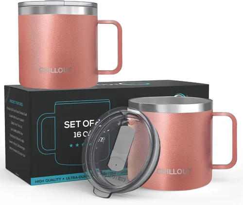Vista 26 de Chillout Life - Taza de café con aislamiento térmico al vacío, acero inoxidable, mango y tapa, 16 onzas