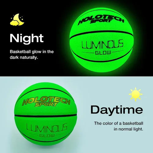 Vista 2 de Basketball Glow in The Dark, Cool Glowing Luminous Leather Basketball Indoor Outdoor Size 7/6/5 for Men, Women, Teenager (with Pump)