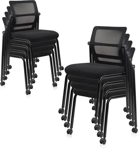 Vista 12 de CLATINA Silla apilable de oficina y sala de espera sin brazos con ruedas, sillas apilables de malla para recepción de invitados con respaldo