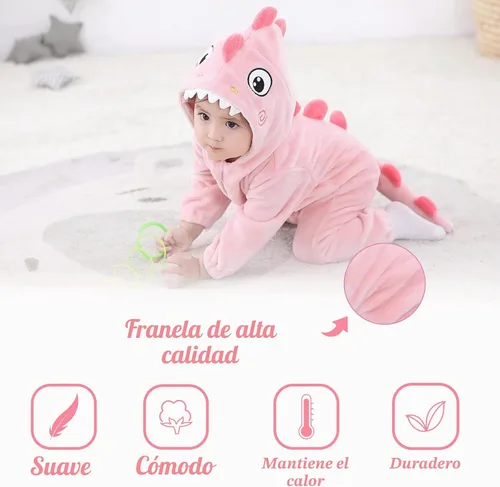 Vista 3 de TONWHAR Animal Costume for Infants & Toddlers - Boys & Girls One-Piece Romper Jumpsuit for Halloween & Daily Playwear Pink Dinosaur