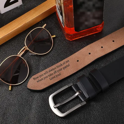Vista 4 de Cinturón para hombre de regalo para marido, cinturones personalizados para hombres, regalo de cuero grabado para él, cumpleaños, aniversario, boda