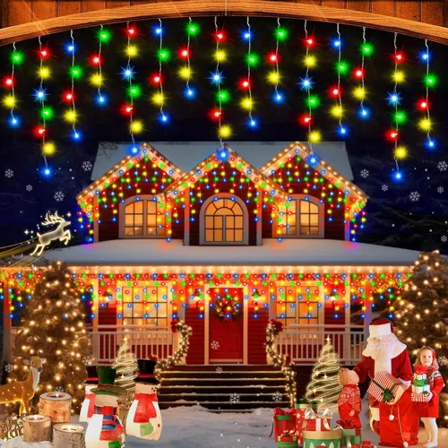 Vista 24 de FLVOECN 480 luces LED de Navidad de 49 pies, enchufables, 8 modos con temporizador, luces de hielo regulables, para exteriores, impermeables