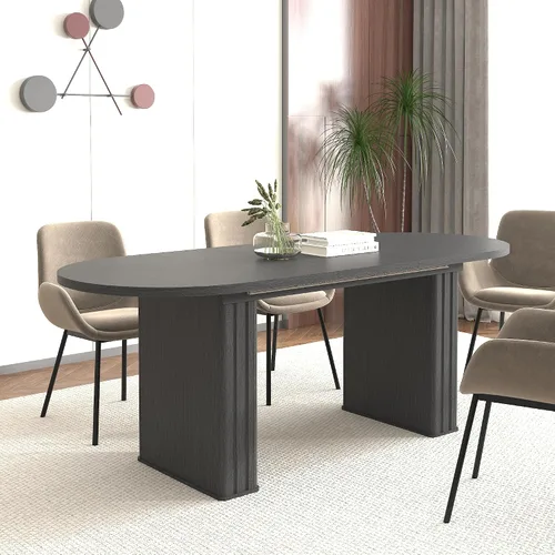Vista 8 de Mesa de comedor extensible ovalada de 62.99 a 78.7 pulgadas para 6, 8 y 10, moderna mesa expandible de cocina de madera de granja, mesas de Negro