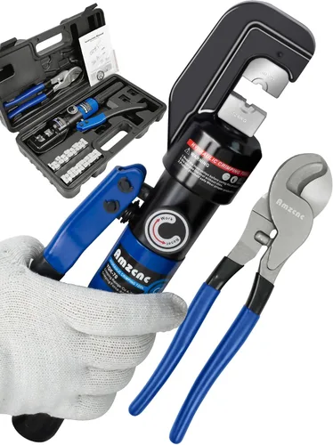 Vista 9 de AMZCNC herramienta de crimpado de terminales de cable de batería de alambre hidráulico azul de 16 toneladas con troqueles estándar de cable EE. UU.
