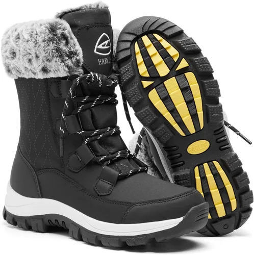 Vista 10 de EARLDE Botas de nieve para mujer impermeables, botas de invierno hasta media pantorrilla, para exteriores, ligeras, cálidas, forradas con piel Todo