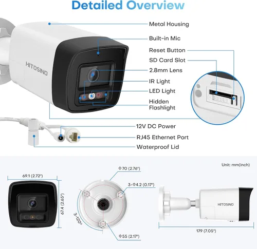 Vista 9 de Cámara Bullet PoE 4K para exteriores, cámara IP disuasoria activa de 8 MP, noche de color inteligente (98 pies), audio bidireccional, detección