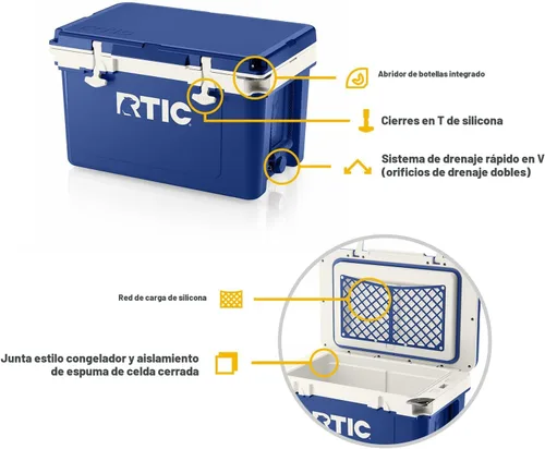 Vista 3 de RTIC Enfriador duro ultraligero de 32 cuartos de galón, baúl de hielo portátil aislado de 13 libras, capacidad de 48 latas, retención de hielo de 5